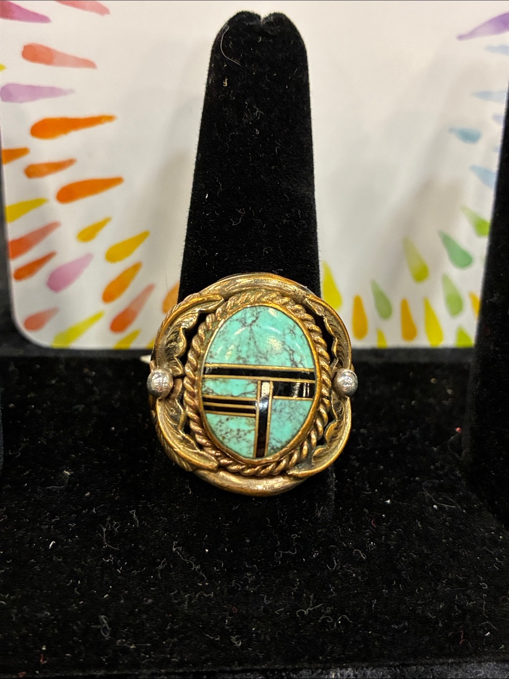 Turquoise Inlay Sterling Silver Gold-Overlay Statement Ring